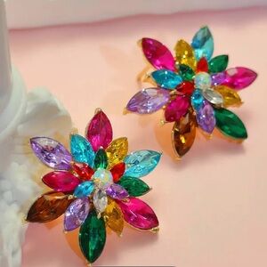 Colorful Floral Crystal Earrings
